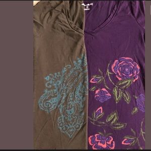 Two (2) Eddie Bauer Tops Cap Sleeve V Neck Tees